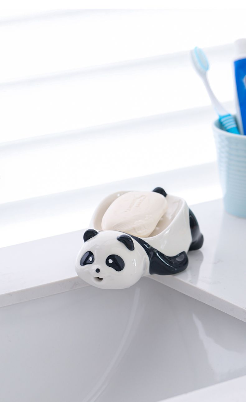 Feblilac Cute Red Panda Cartoon Ceramic Soap Box Creative Soap Box Rack Toilet Drain No Water Soap Dish