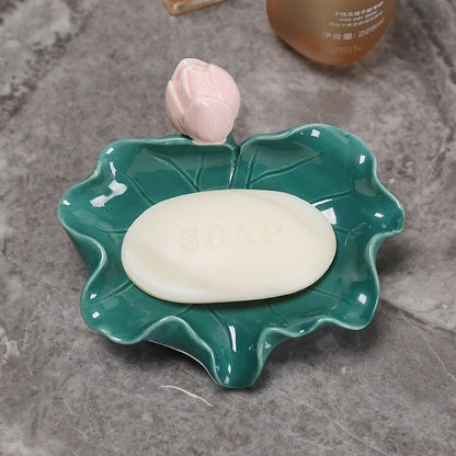 Feblilac Ceramic Soap Box Drain Household Lotus Leaf Soap Box