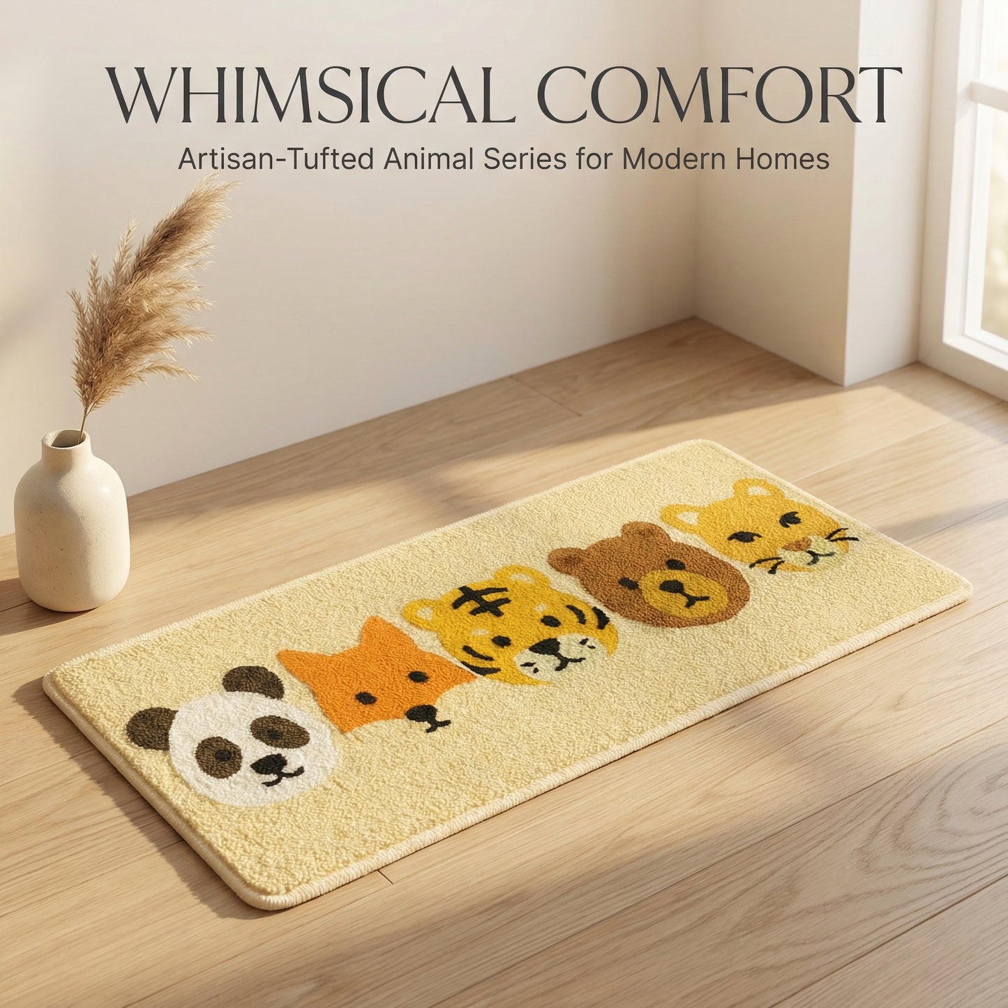 Feblilac Cute Animal Faces Bath Mat – Panda, Fox, Tiger, Bear, Cougar