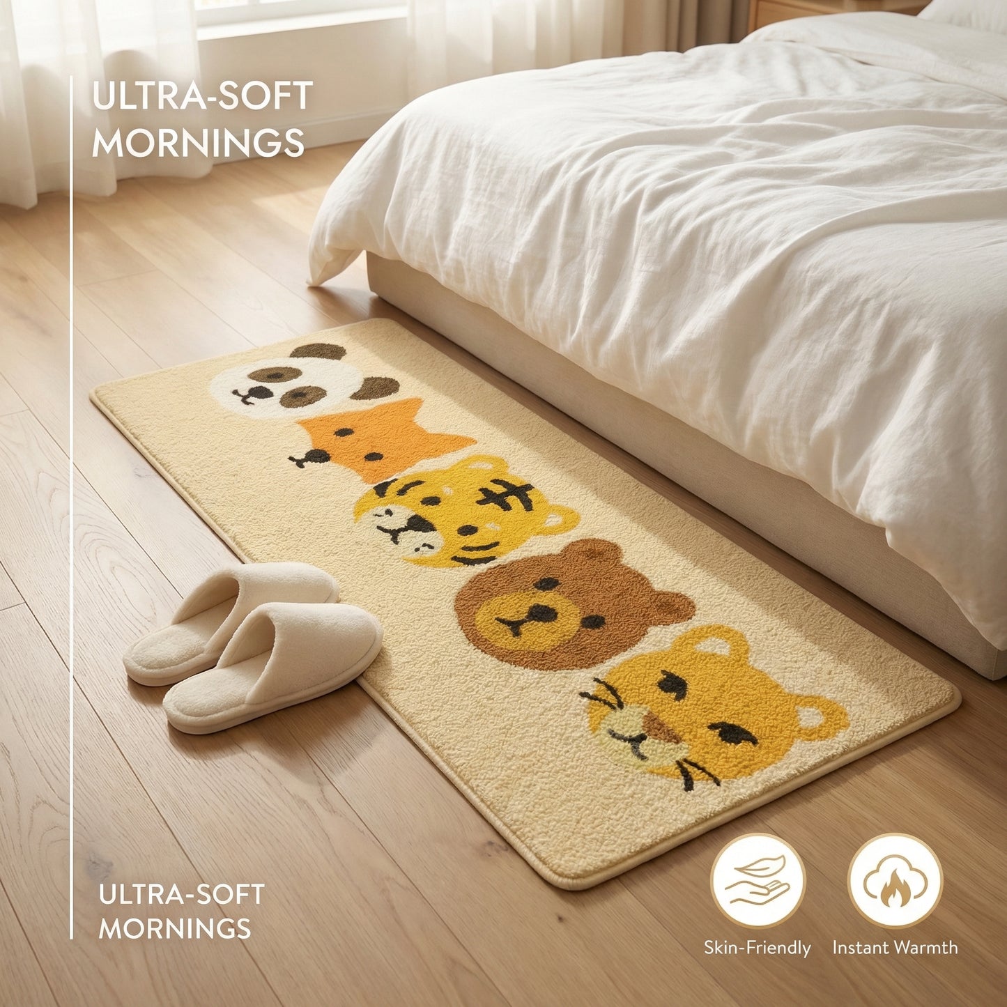 Feblilac Cute Animal Faces Bath Mat – Panda, Fox, Tiger, Bear, Cougar