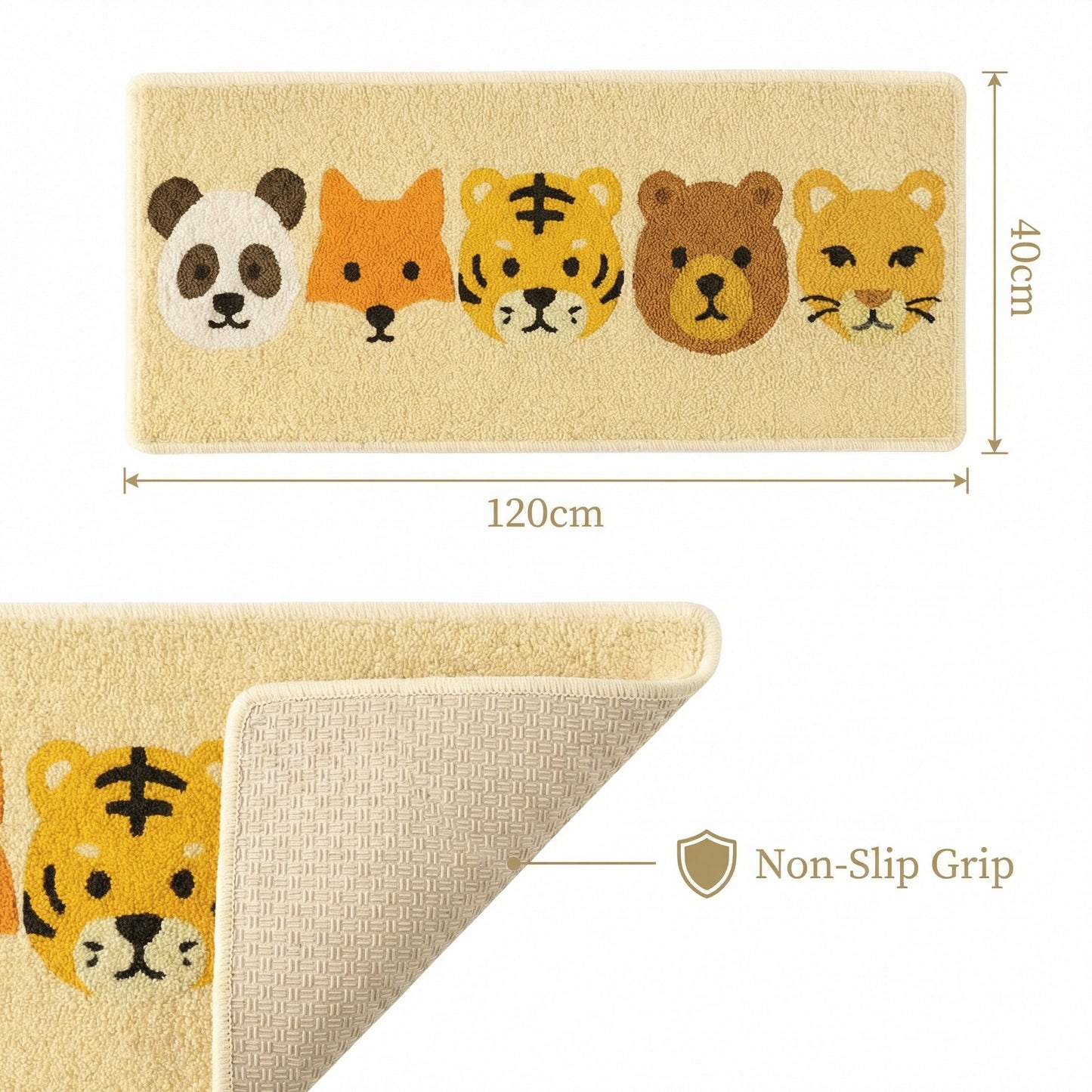 Feblilac Cute Animal Faces Bath Mat – Panda, Fox, Tiger, Bear, Cougar