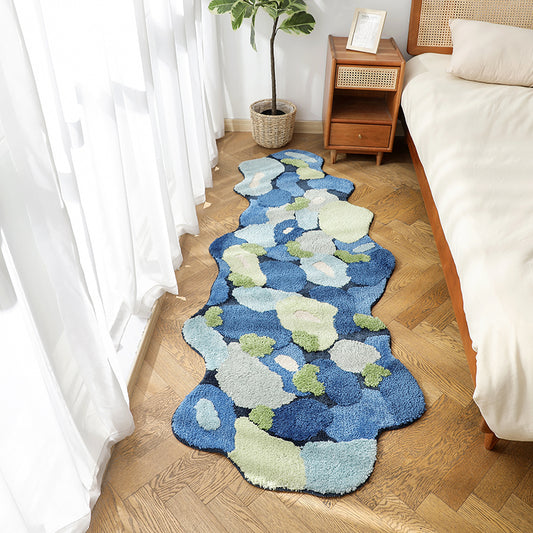Feblilac Blue Moss Tufted Bedroom Mat