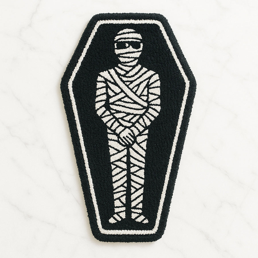 Feblilac Halloween Mummy Bath Mat, Black and White Rug for Bathroom