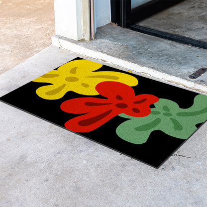 Feblilac Red Yellow and Green Three Flowers PVC Coil Door Mat