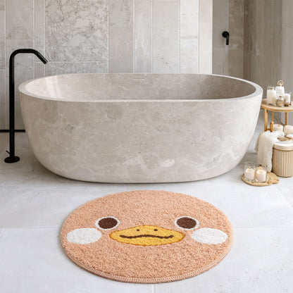Feblilac Cute Duck Face Round Bath Mat – Soft Plush Kids Bathroom Rug, Non-Slip & Absorbent