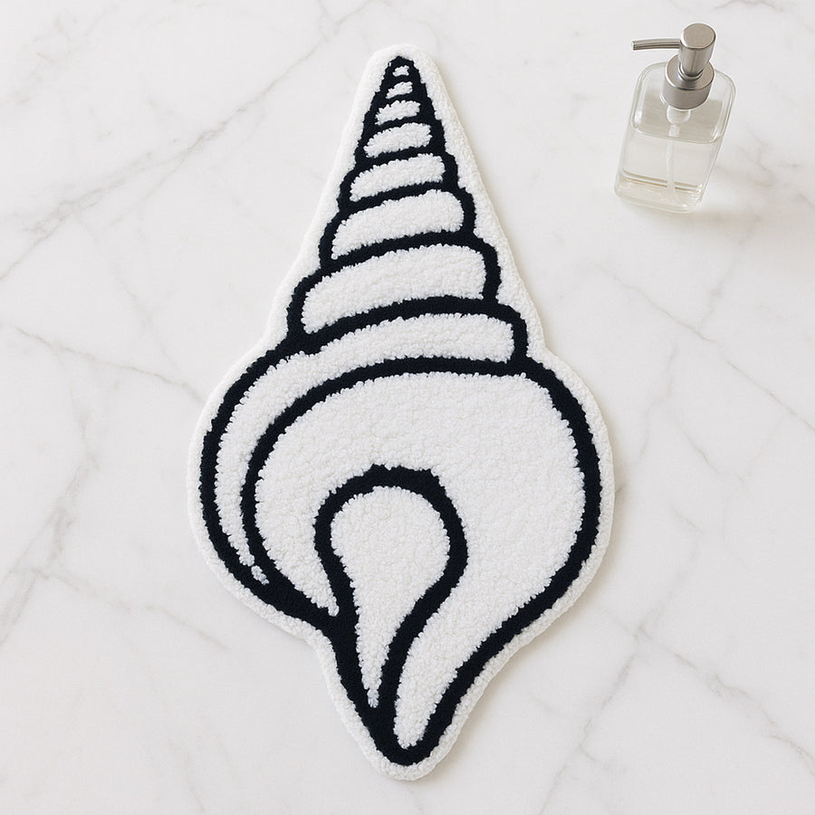 Feblilac Conch Shell Tufted Bath Mat – Unique Ocean-Inspired Shape, Soft & Minimalist Bathroom Rug