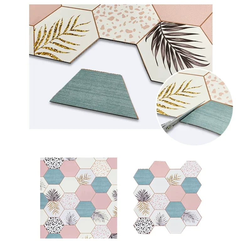 Feblilac Irregular Geometric Hexagon Triangular Pattern PVC Leather Door Mat