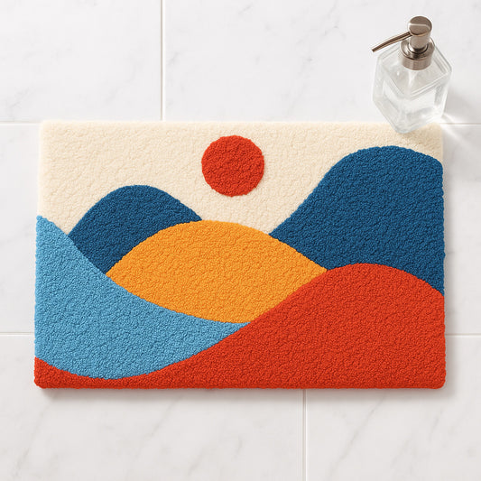 Feblilac Colorful Sunset Hills Tufted Bath Mat – Bold Abstract Landscape Design, Soft & Vibrant Bathroom Rug