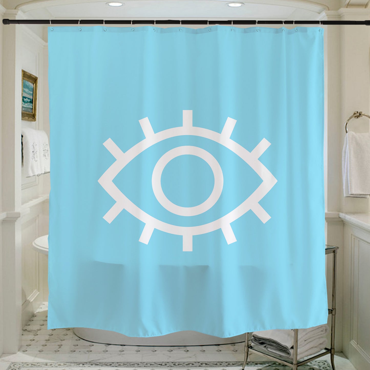 Feblilac the Eye of the Blue Devil Shower Curtain with Hooks