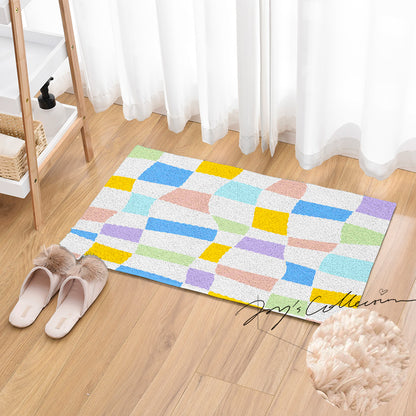 Feblilac Colorful Distorted Square Geometric Tufted Bath Mat