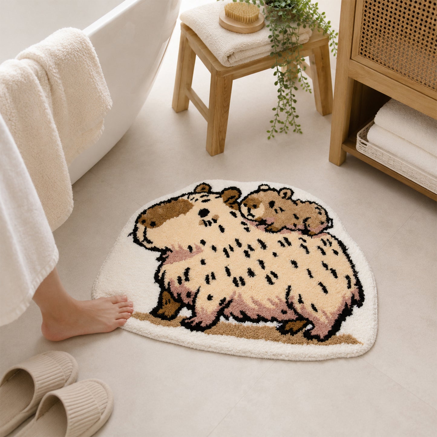 Feblilac Cute Capybara Tufted Rug – Soft Animal Bath Mat for Bedroom, Bathroom & Entryway