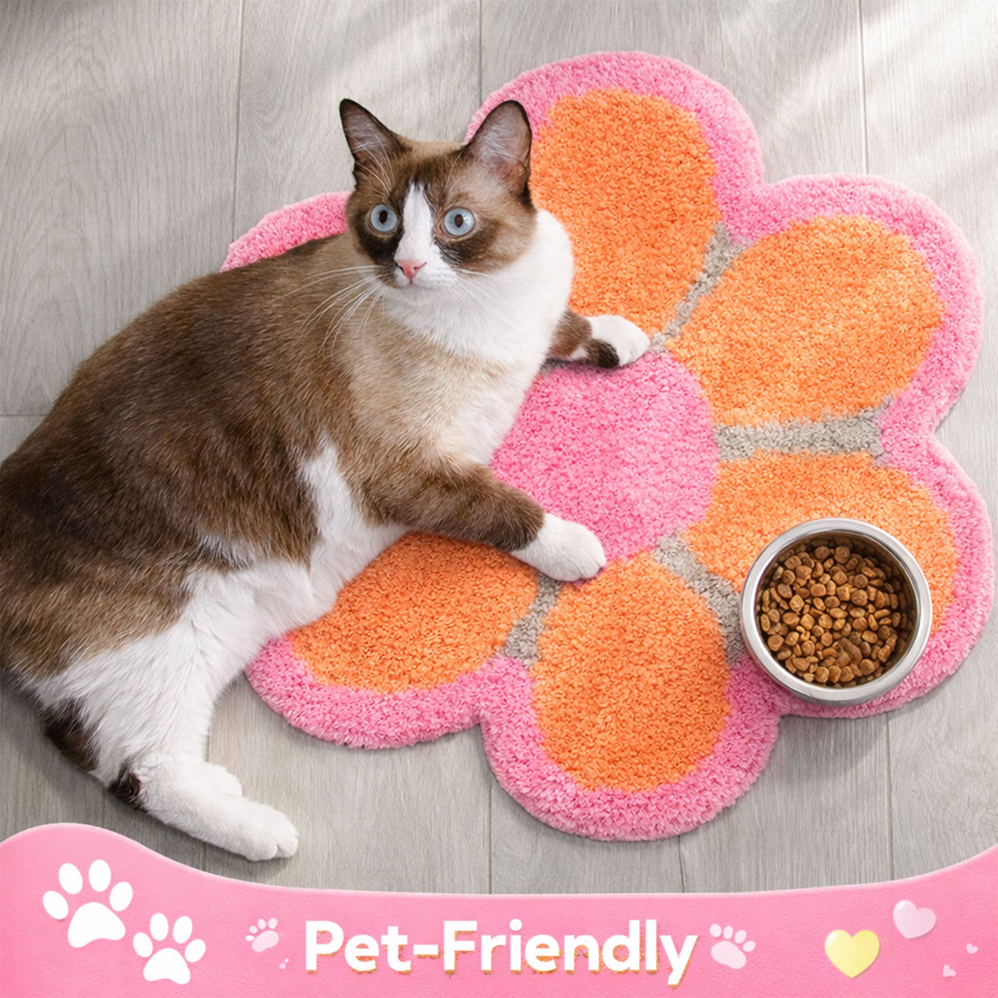 Feblilac Pink & Orange Flower Tufted Bath Mat – Soft Absorbent Non-Slip Rug