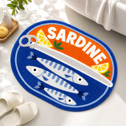 Feblilac Sardine Tin Tufted Bath Mat, Funny Fish Rug