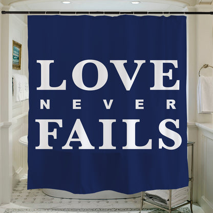 Feblilac Blue Background Love Never Falls Shower Curtain with Hooks