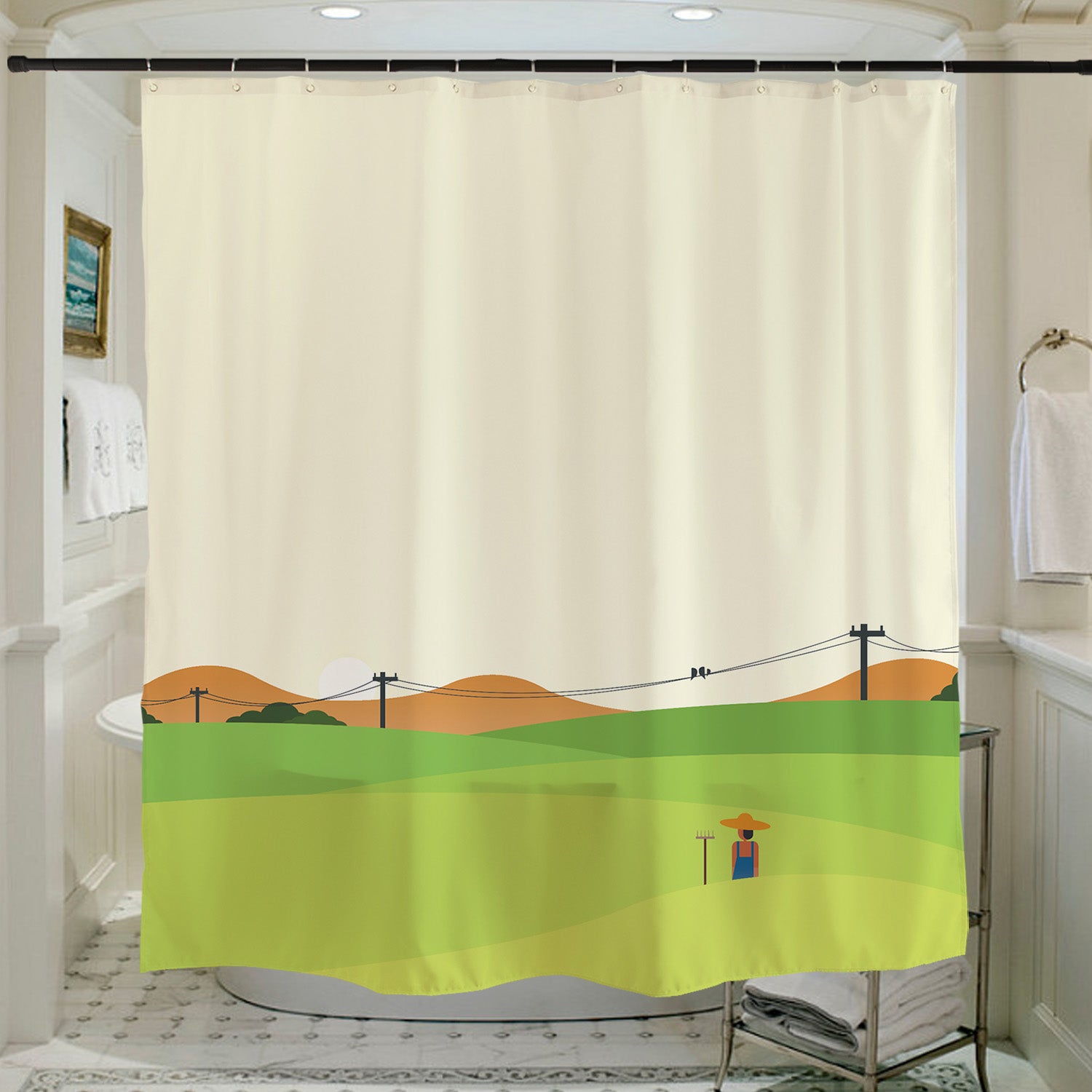 Feblilac Green field Shower Curtain with Hooks