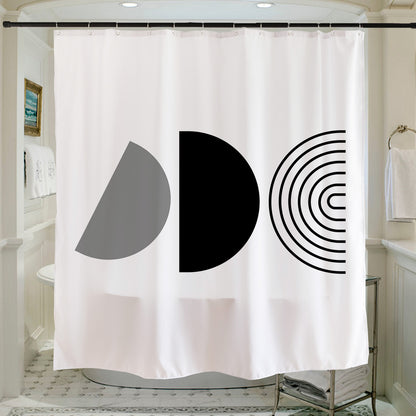 Feblilac Black and White Line Semicircle Shower Curtain with Hooks