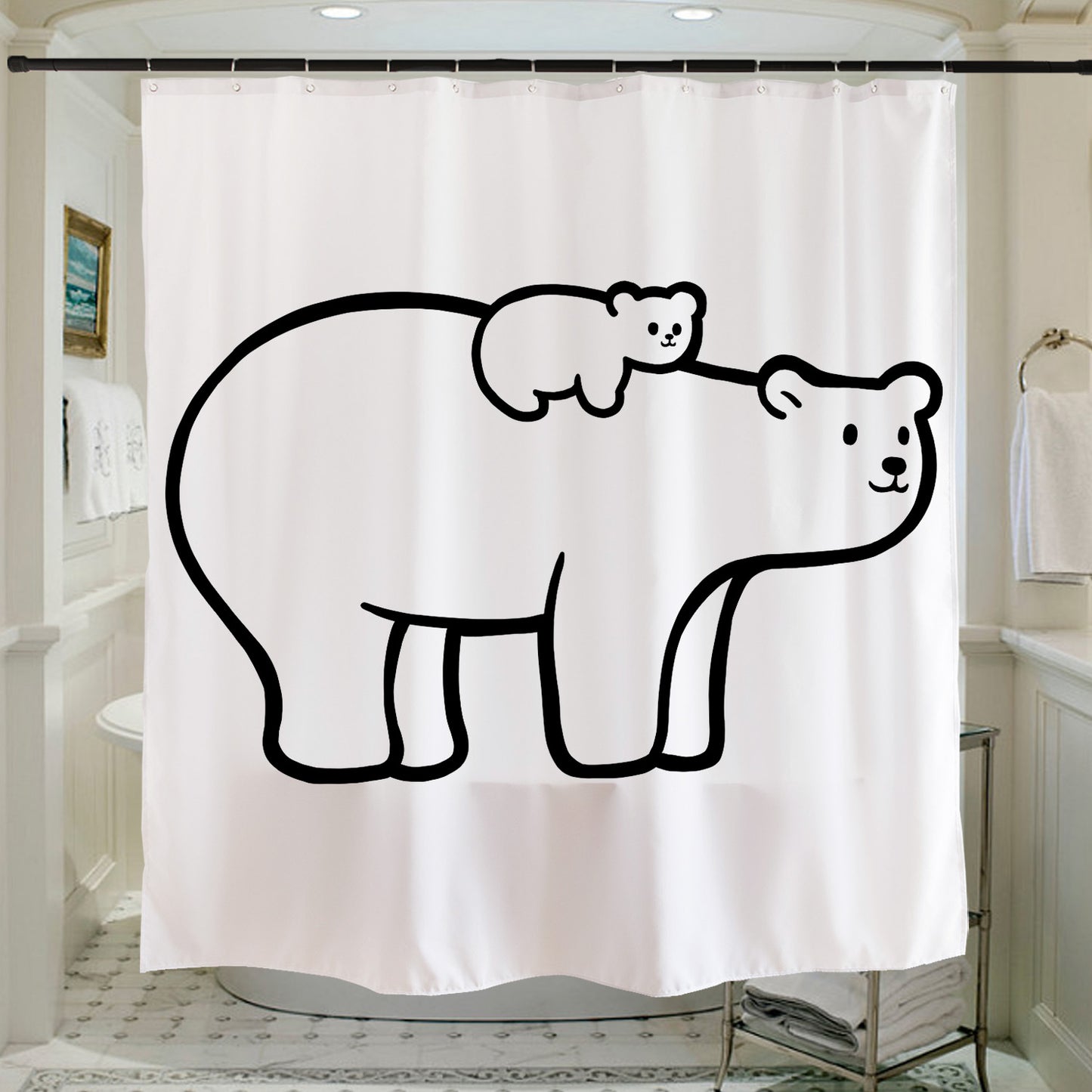 Feblilac Polar Bear Mother and Child Shower Curtain with Hooks