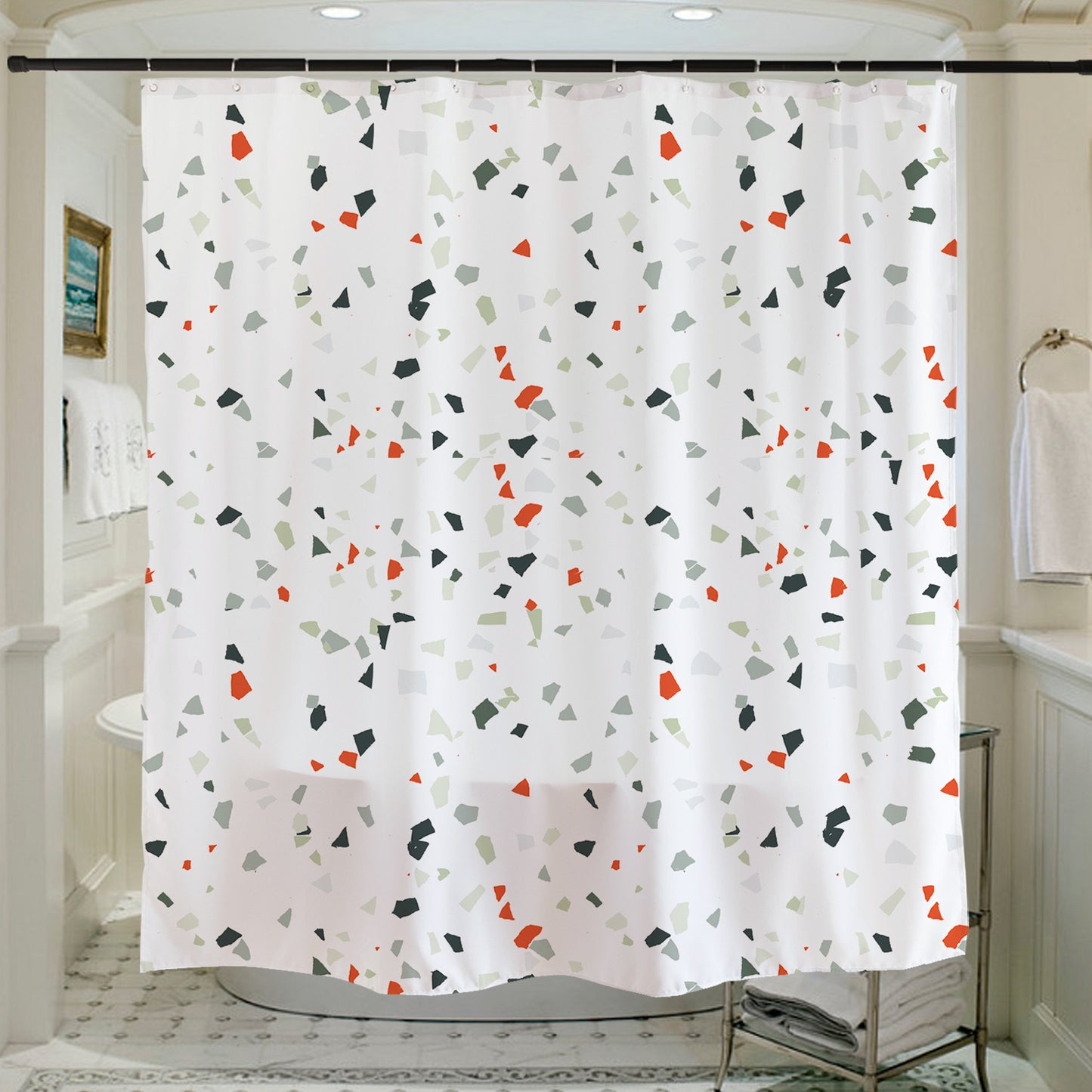 Feblilac Terrazzo Pattern Road Shower Curtain with Hooks