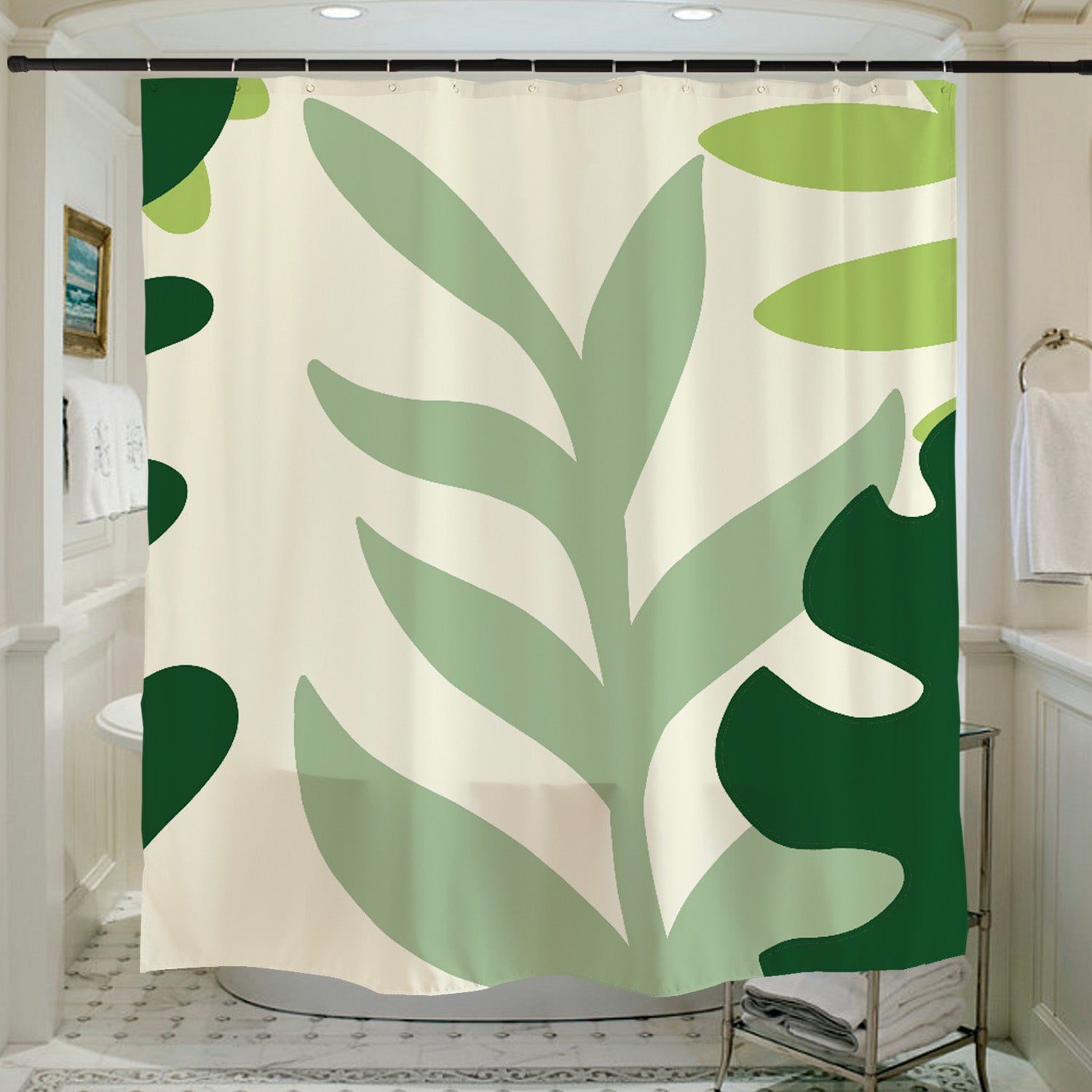 Feblilac Green Leaves Shower Curtain with Hooks