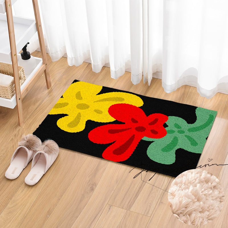 Feblilac Red Yellow and Green Three Flowers Tufted Bathmat