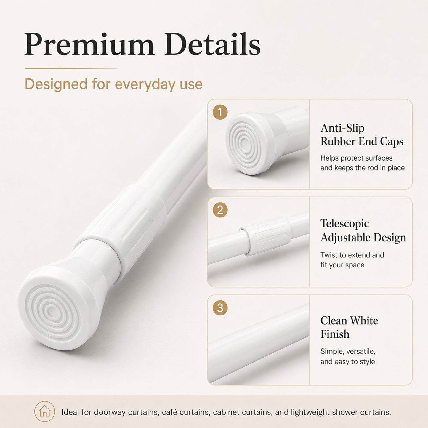 Feblilac White Adjustable Tension Curtain Rod for Noren Doorway Curtains, Set of 2