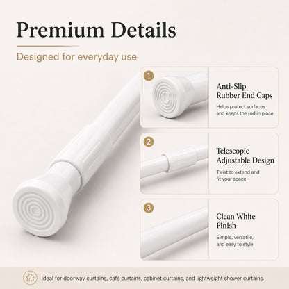 Feblilac White Adjustable Tension Curtain Rod for Noren Doorway Curtains, Set of 2