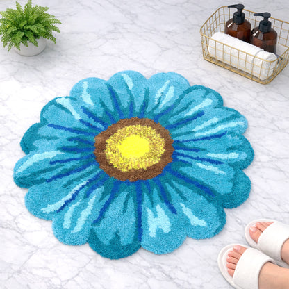 Feblilac Blue Flowers Tufted Bath Mat