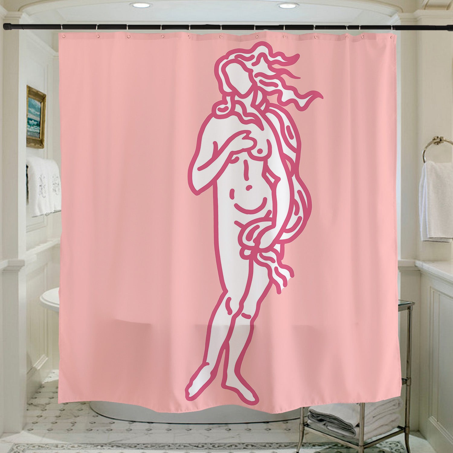 Feblilac Venus Simple Strokes Shower Curtain with Hooks