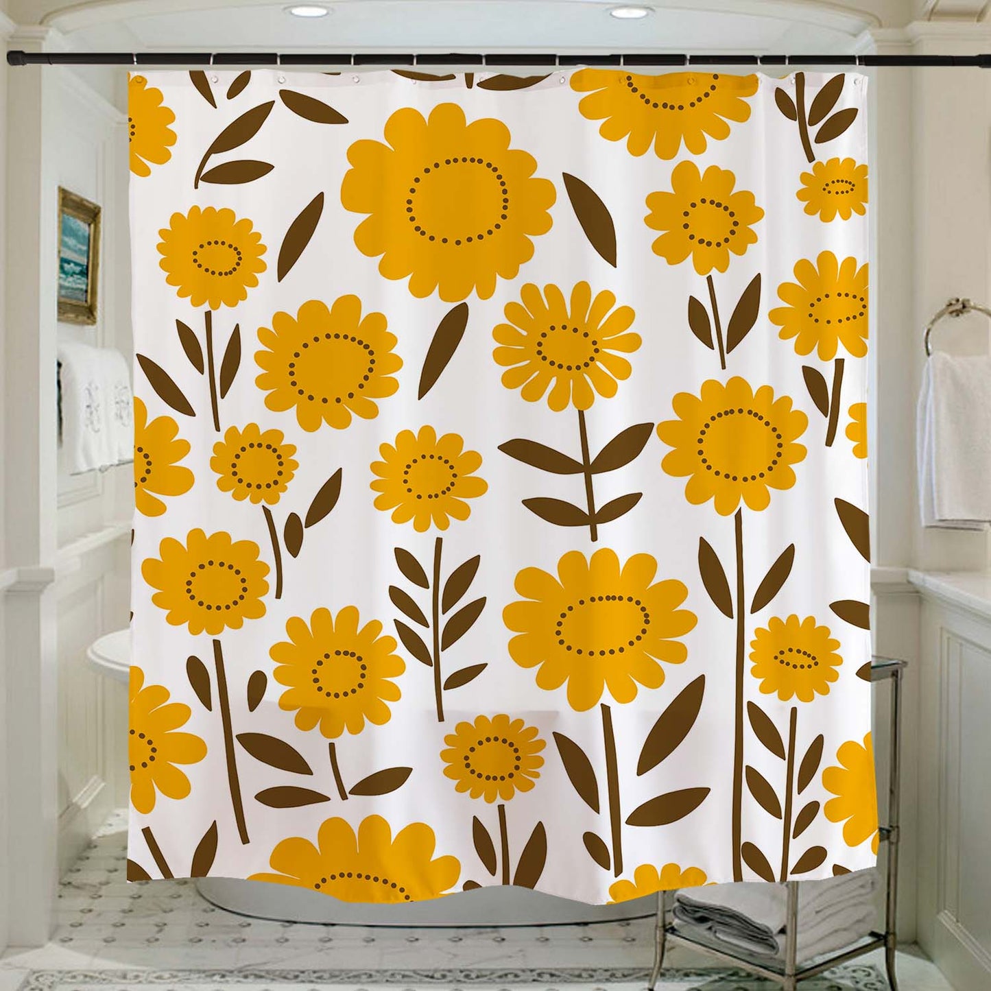 Feblilac Orange Yellow Flowers Branches Shower Curtain with Hooks