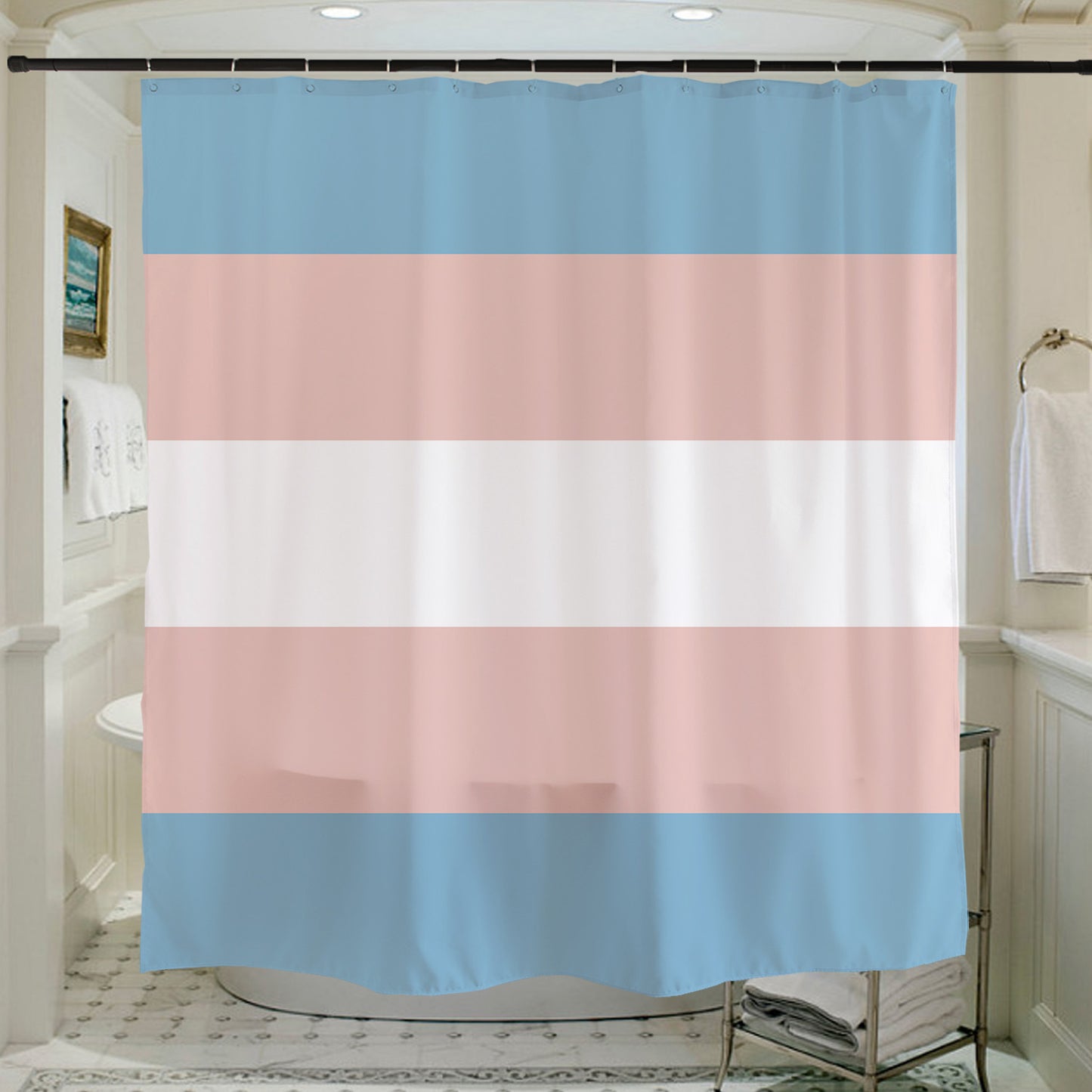 Feblilac Pink Blue White LGBT Flag Shower Curtain with Hooks