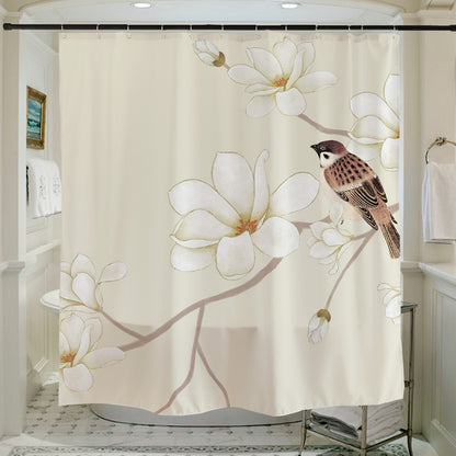 Feblilac Sparrow Magnolia Flower Shower Curtain with Hooks