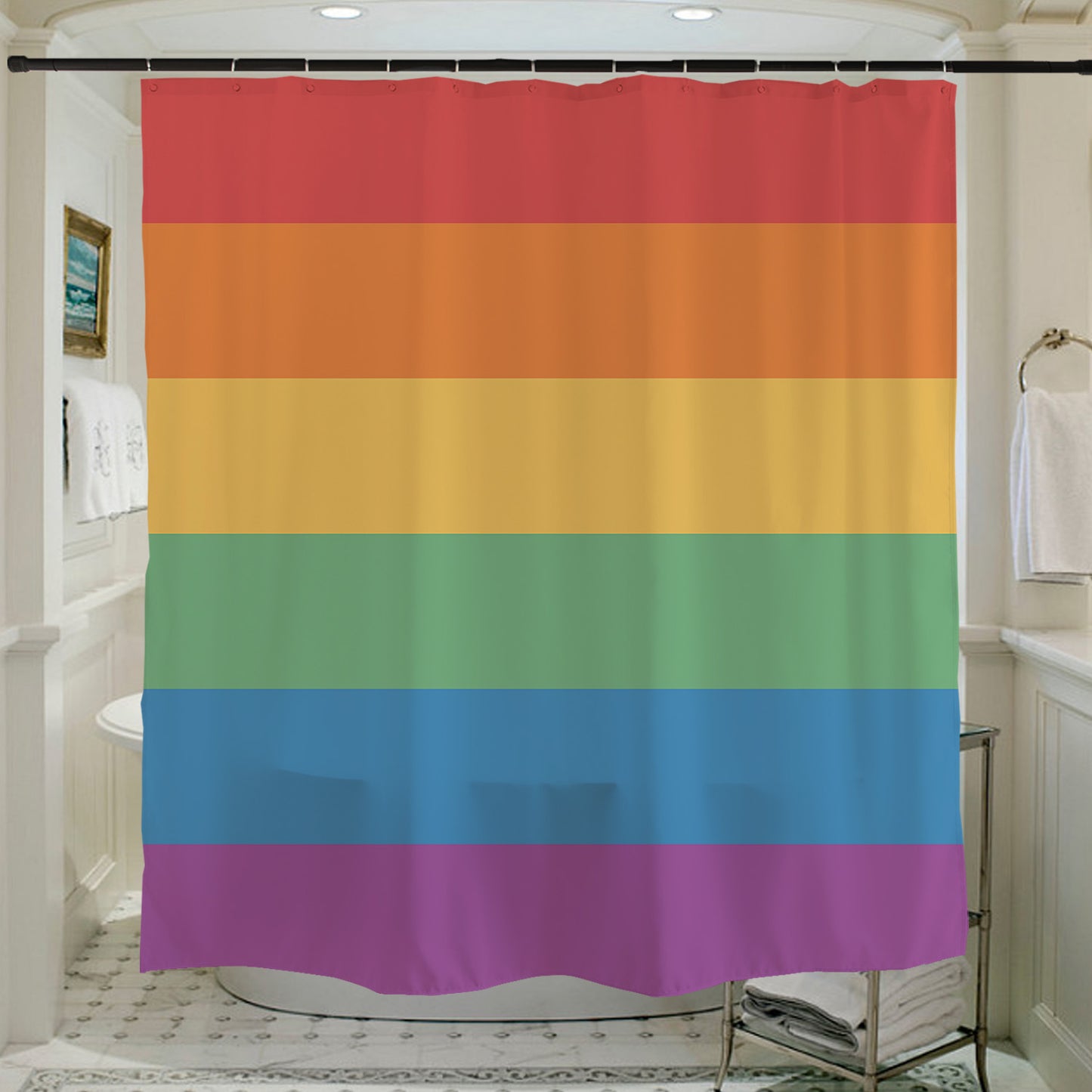 Feblilac Rainbow Colors LGBT Flag Shower Curtain with Hooks