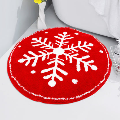 Feblilac Red background White Snowflakes Christmas style Tufted Bath Mat