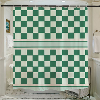 Feblilac Green Checkerboard Pattern Shower Curtain with Hooks