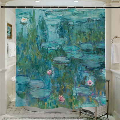 Feblilac Oil Painting Water Lily Shower Curtain with Hooks