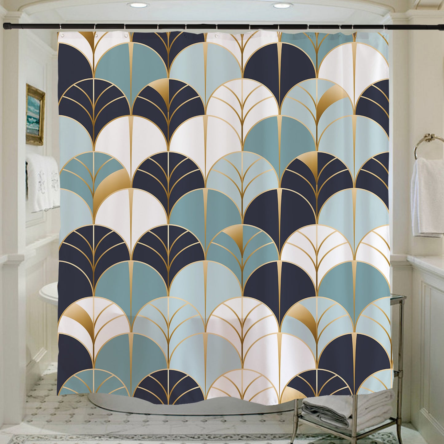 Feblilac Blue Wave Shower Curtain with Hooks