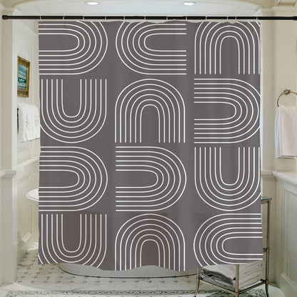 Feblilac Grey U Shaped Pattern Shower Curtain with Hooks