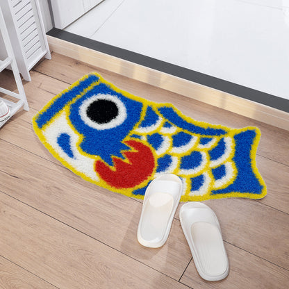 Feblilac Plastic Wire Blue Koi PVC Coil Door Mat