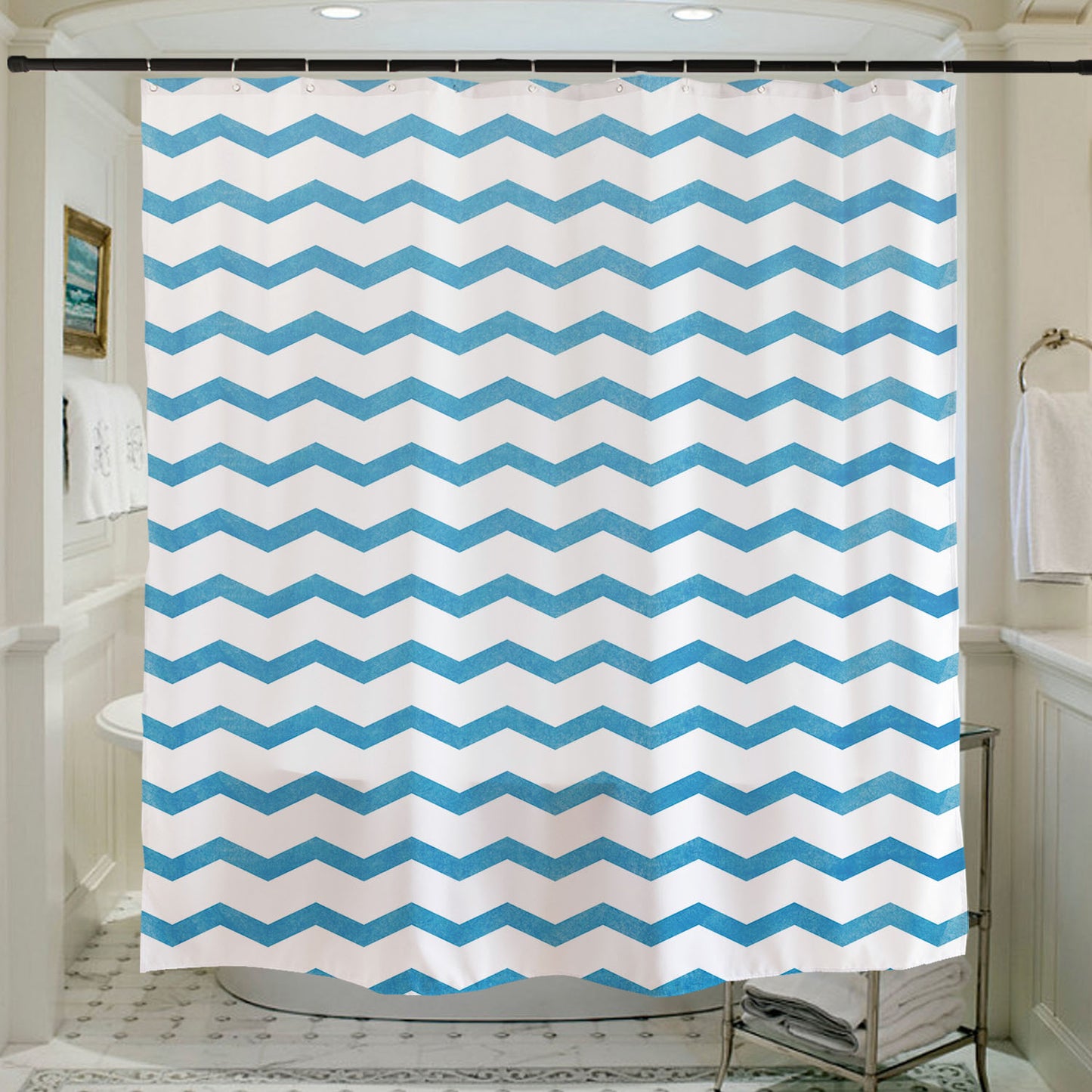 Feblilac Blue Gradient Watercolor Pattern Shower Curtain with Hooks