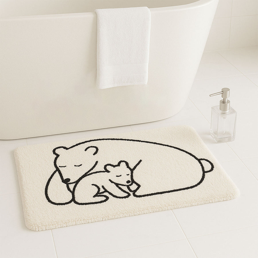 Feblilac Cute Bear Baby and Mom Bathroom Rug Bathmat, Rectangular Bath Mat - view 2