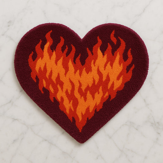 Feblilac Flame Heart Tufted Bath Mat – Bold Fire Design, Soft & Unique Bathroom Rug