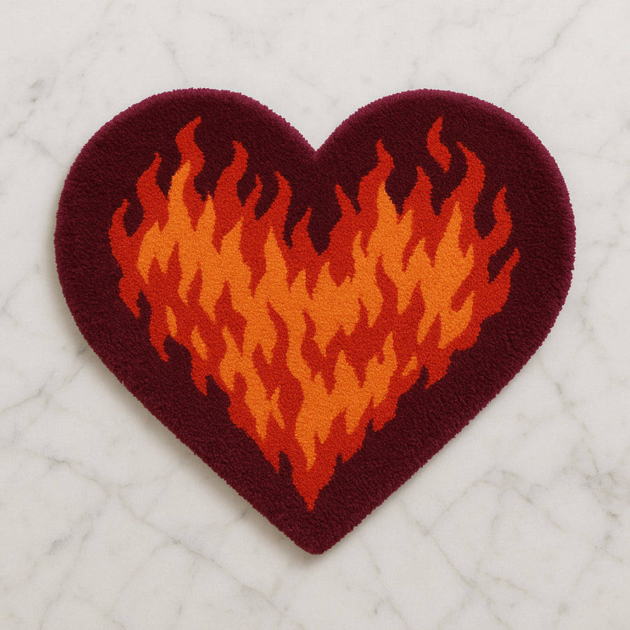 Feblilac Flame Heart Tufted Bath Mat – Bold Fire Design, Soft & Unique Bathroom Rug