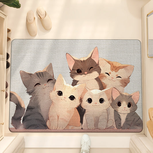 Feblilac Cute Cats Family PVC Coil Door Mat