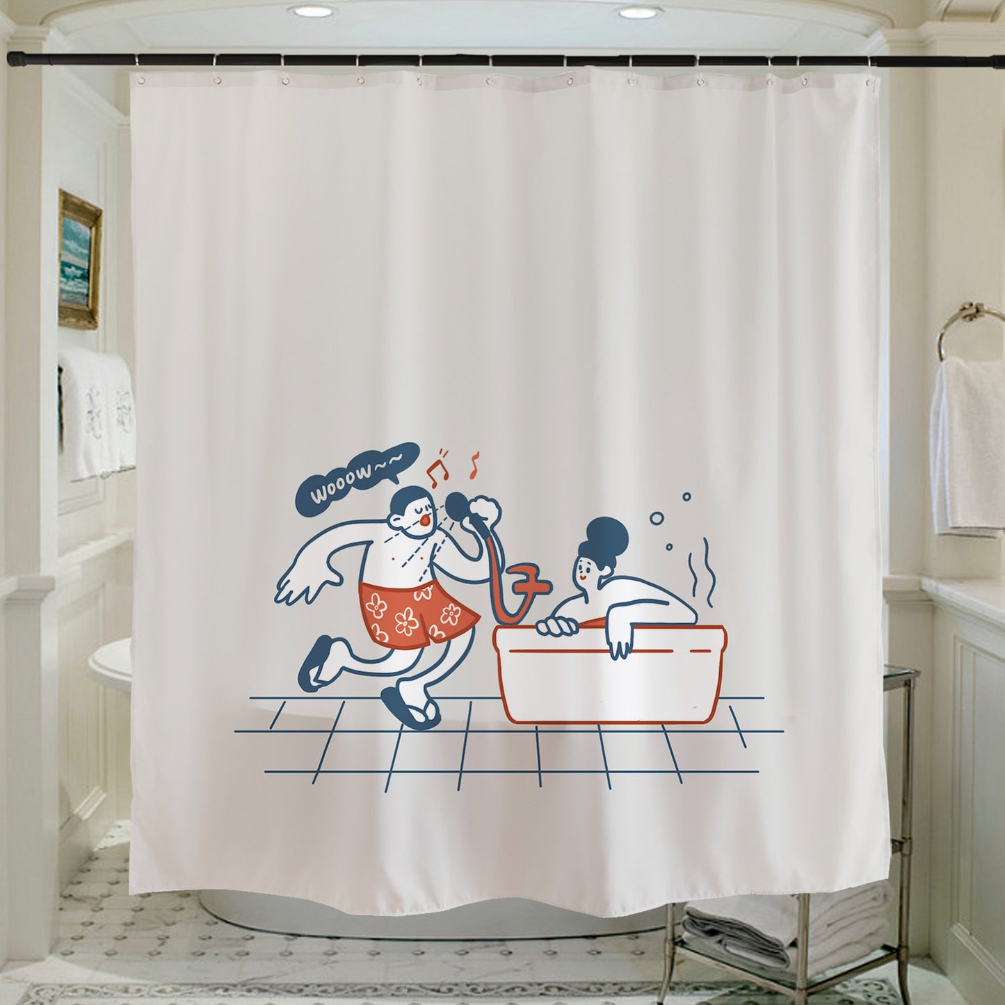 Feblilac Bath Singing Couple Shower Curtain with Hooks