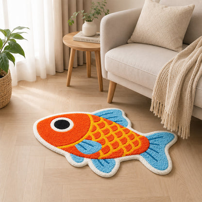 Feblilac Koi Fish Tufted Bath Mat – Colorful Fish Shaped Rug