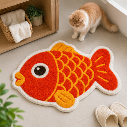 Feblilac Red Orange Fish Tufted Rug – Cute Shaped Bathroom & Entryway Mat