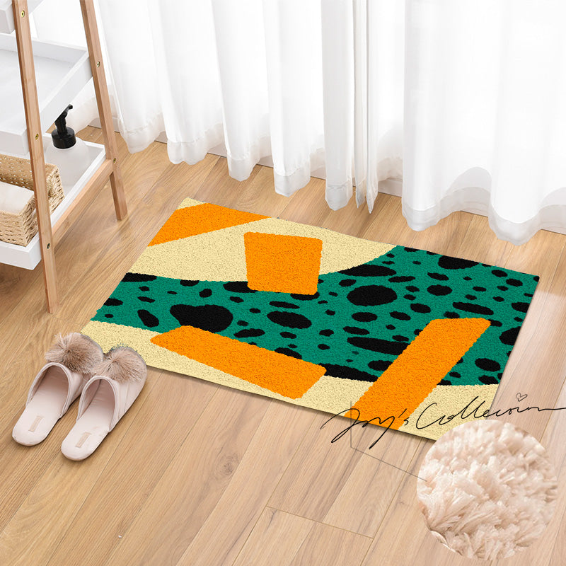 Feblilac Flowing Stain and Square Geometric Tufted Bath Mat