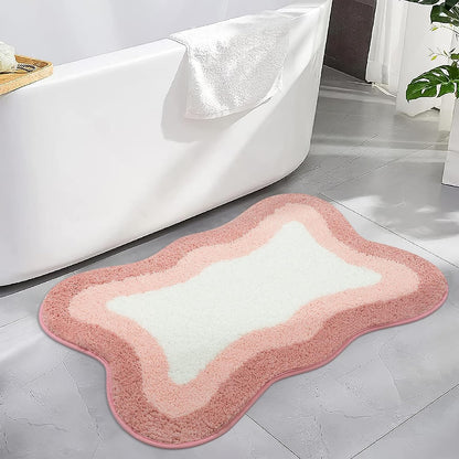 Pink Gradient Bath Mats, Rug for Bathroom, Cute Non-Slip Irregular Shape Carpet for Shower Room