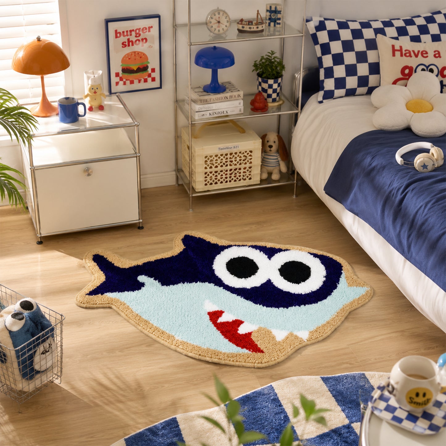 Feblilac Cute Shark Bath Mat for Kids Bathroom