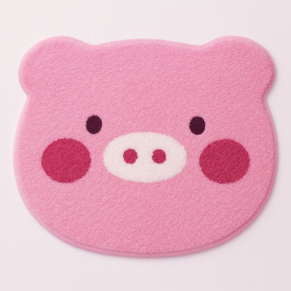 Feblilac Cute Piggy Bath Mat | Pink Kawaii Tufted Non-Slip Bathroom Rug